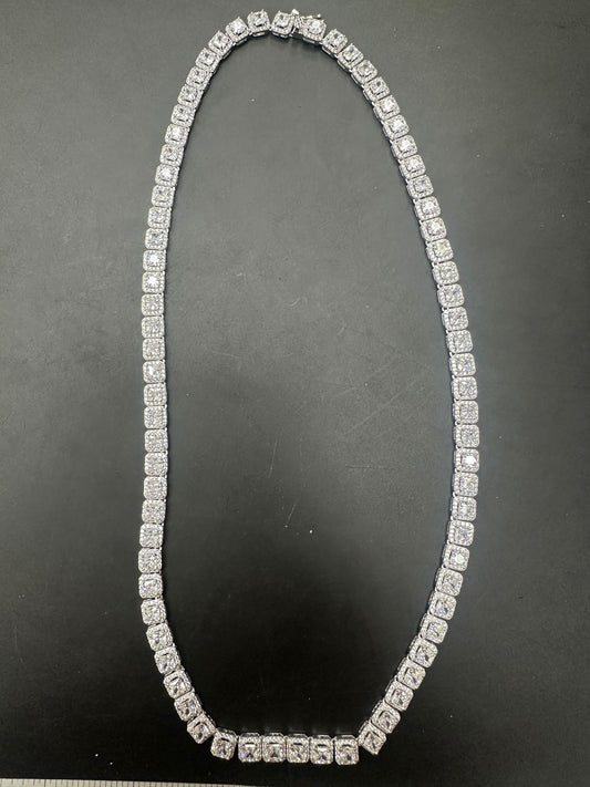 Sterling Silver Square-Cut Cz Iced Out Halo Necklace NCZ002