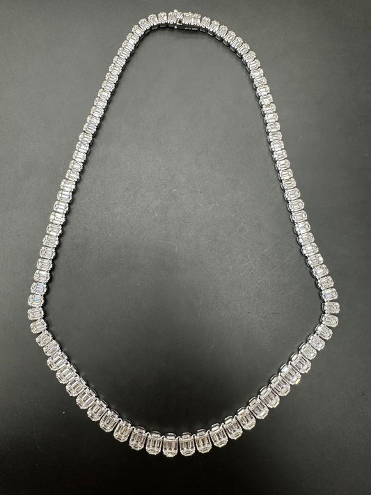 Sterling Silver Cz Baguette-Cut Iced Out Halo Necklace NCZ006