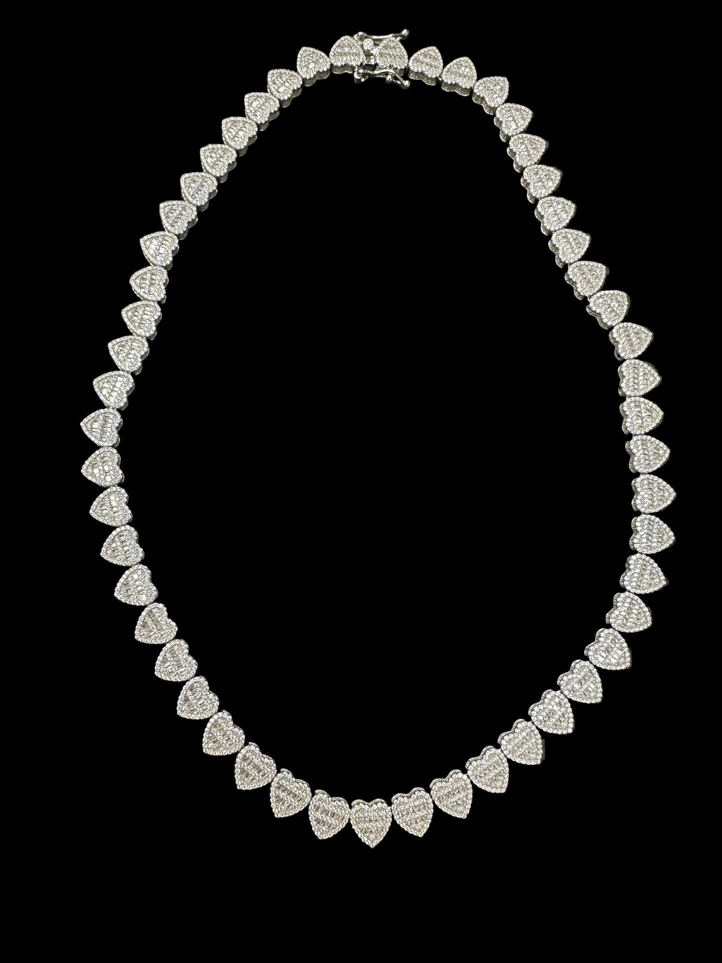 Sterling Silver  Iced Out Heart Chain Necklace NCZ008