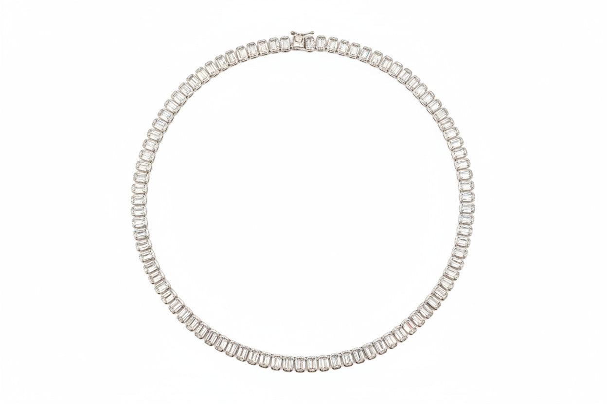 Diamond necklace on a dark gray background