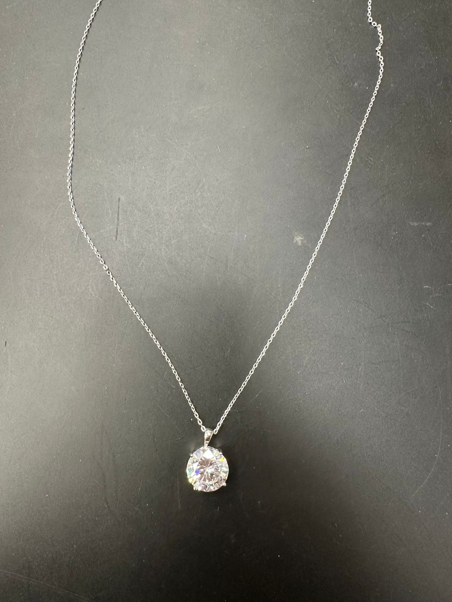 Sterling Silver Necklace CZ Round Stone NCZ013