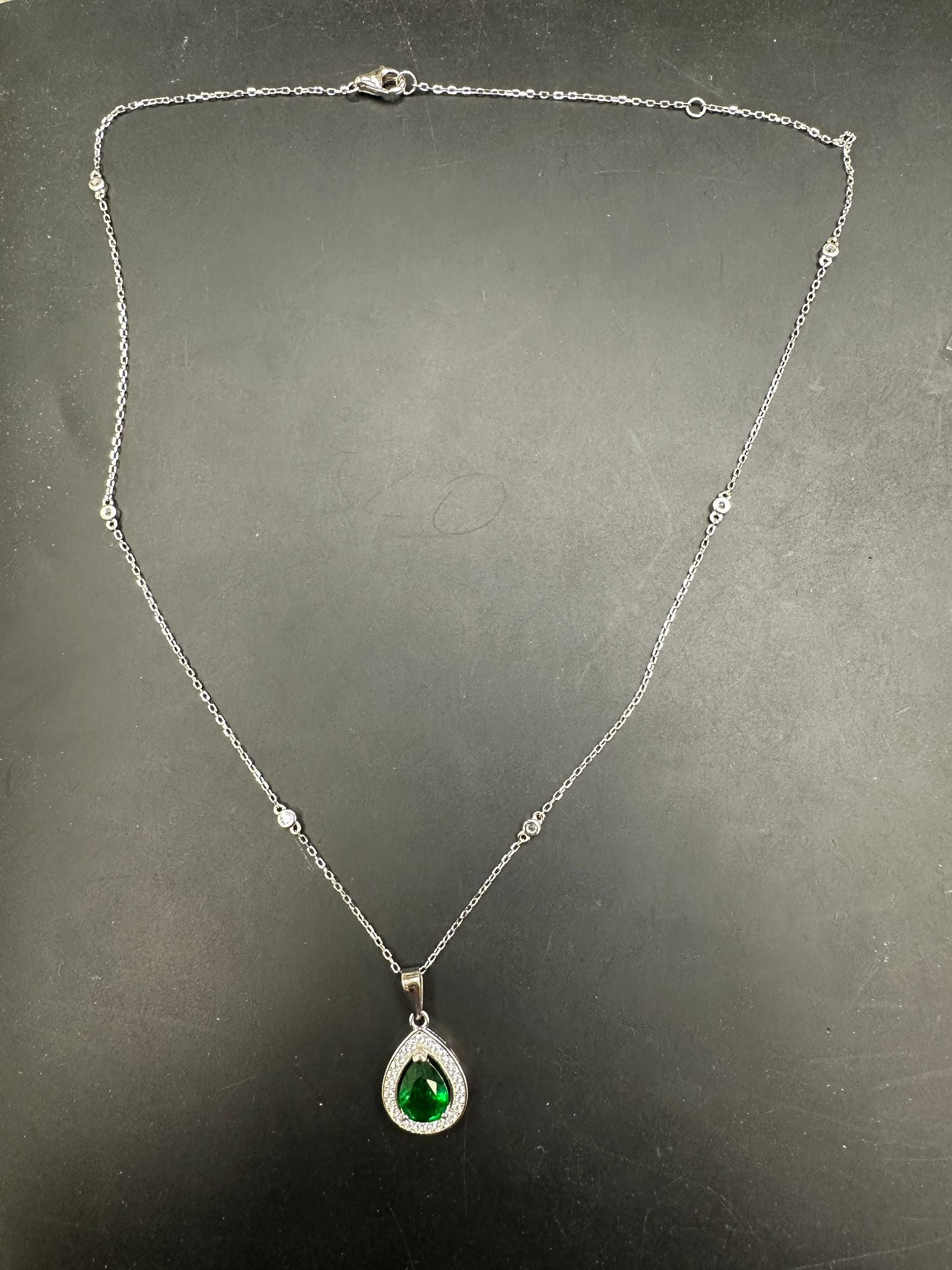 Sterling Silver Cz Pear Shape Necklace NCZ019 featuring a green gemstone and elegant design, pear shape cz necklace.