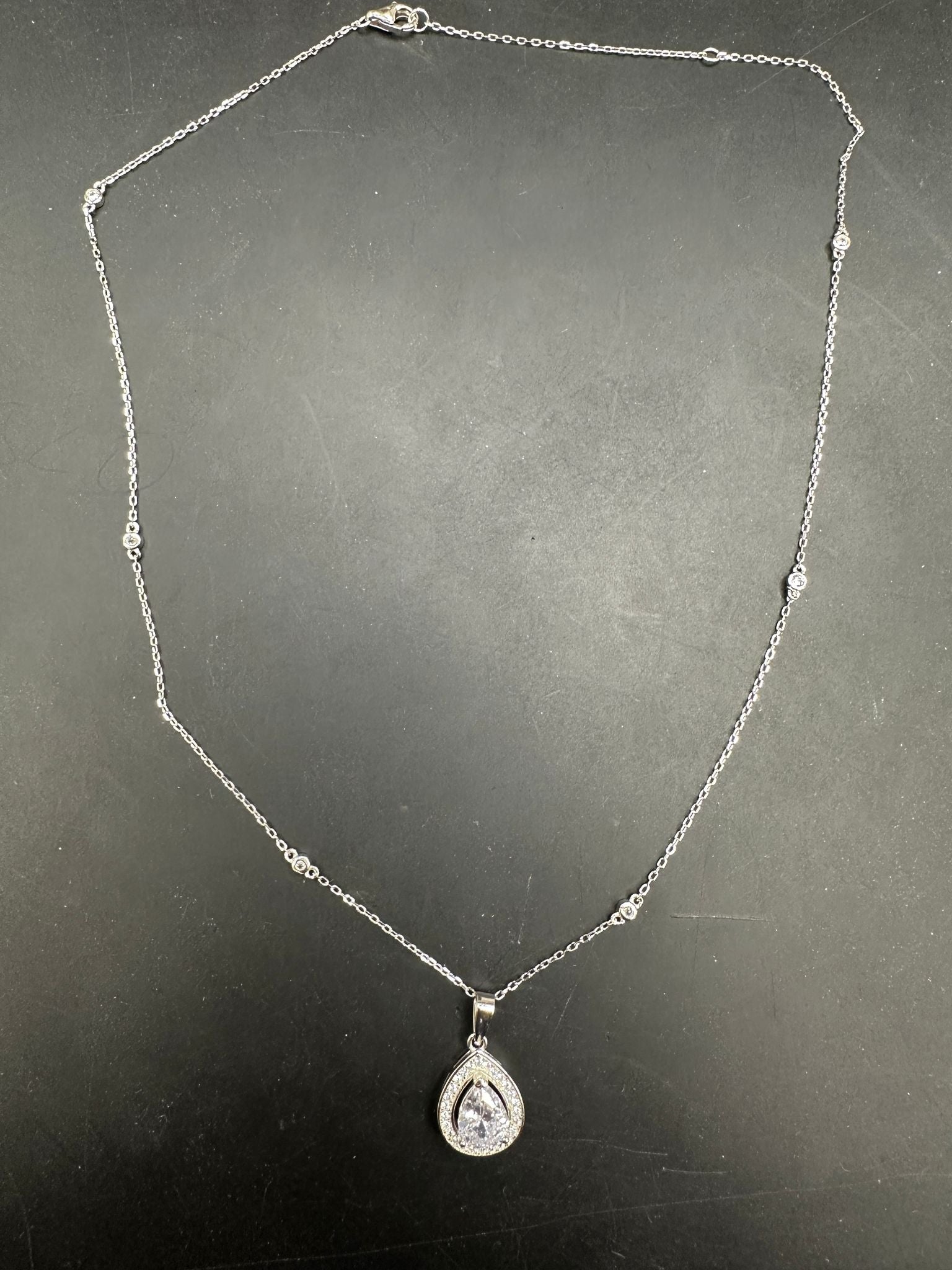 Sterling silver CZ pear shape necklace NCZ019 featuring a sparkling pear shape cz pendant.