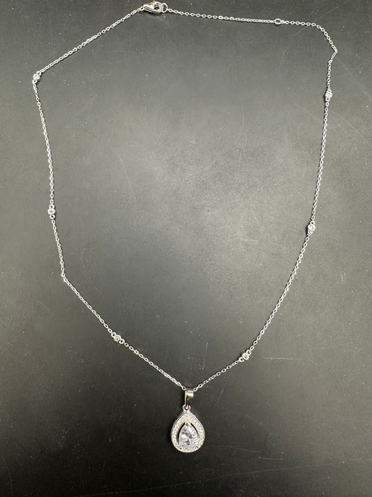 Sterling silver CZ pear shape necklace NCZ019 featuring a sparkling pear shape cz pendant.