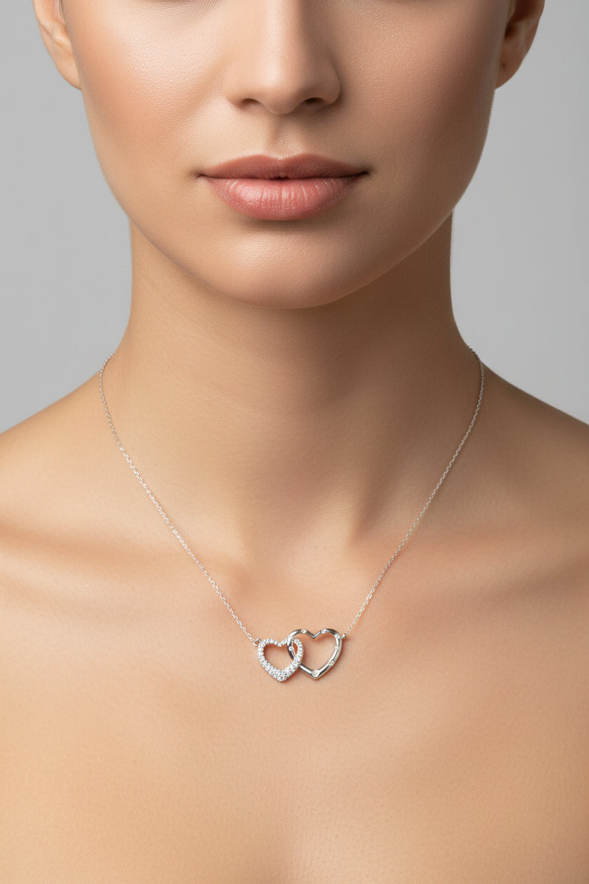 Sterling Silver Heart Shape Necklace CZ Stone NCZ0241