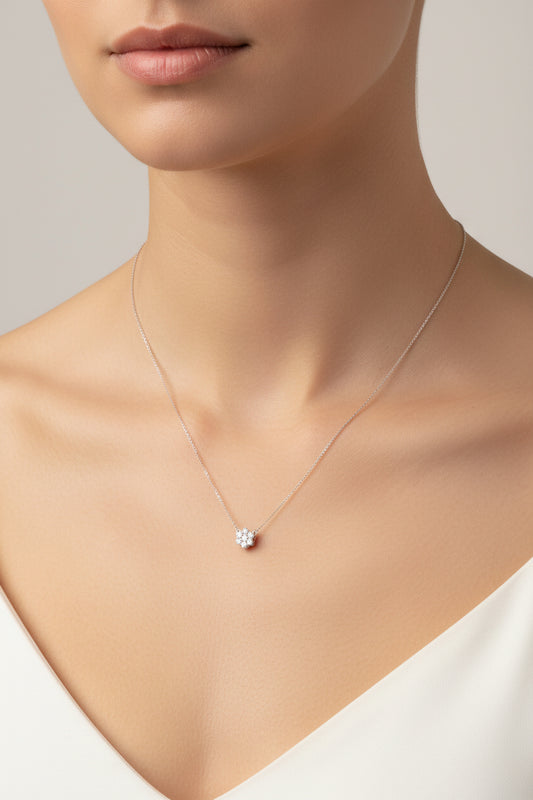 Sterling Silver Daisy Necklace CZ Stone NCZ0364101