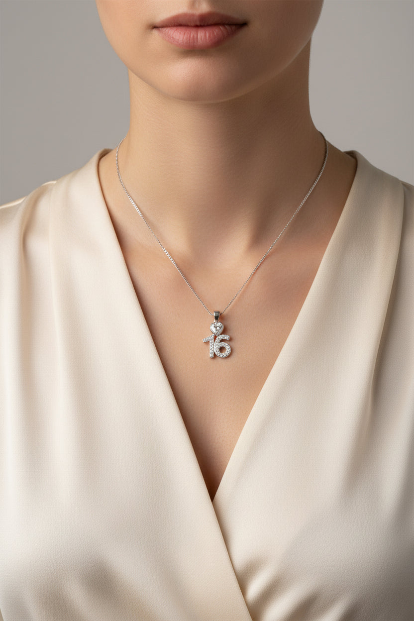 Sterling Silver Sixteen Necklace 18" CZ Stone NCZ098