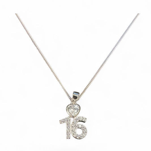 Sterling Silver Sixteen Necklace 18" CZ Stone NCZ098