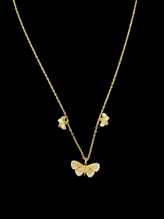 Sterling Silver Butterfly Necklace CZ Stone NCZ10010Y