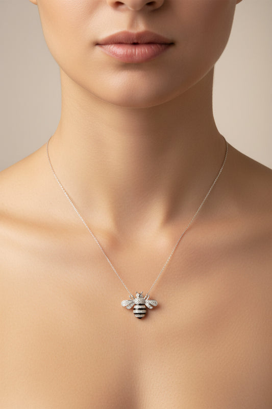 Sterling Silver Bee Necklace CZ Stone NCZ10011
