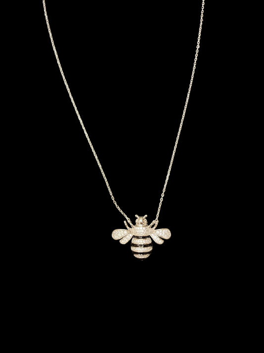 Sterling Silver Bee Necklace CZ Stone NCZ10011