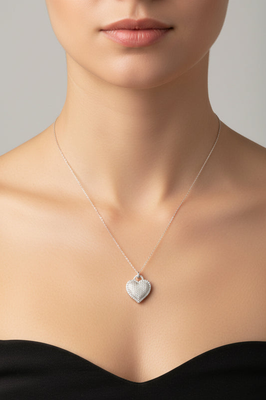 Sterling Silver Heart Shape Necklace CZ Stone NCZ10022