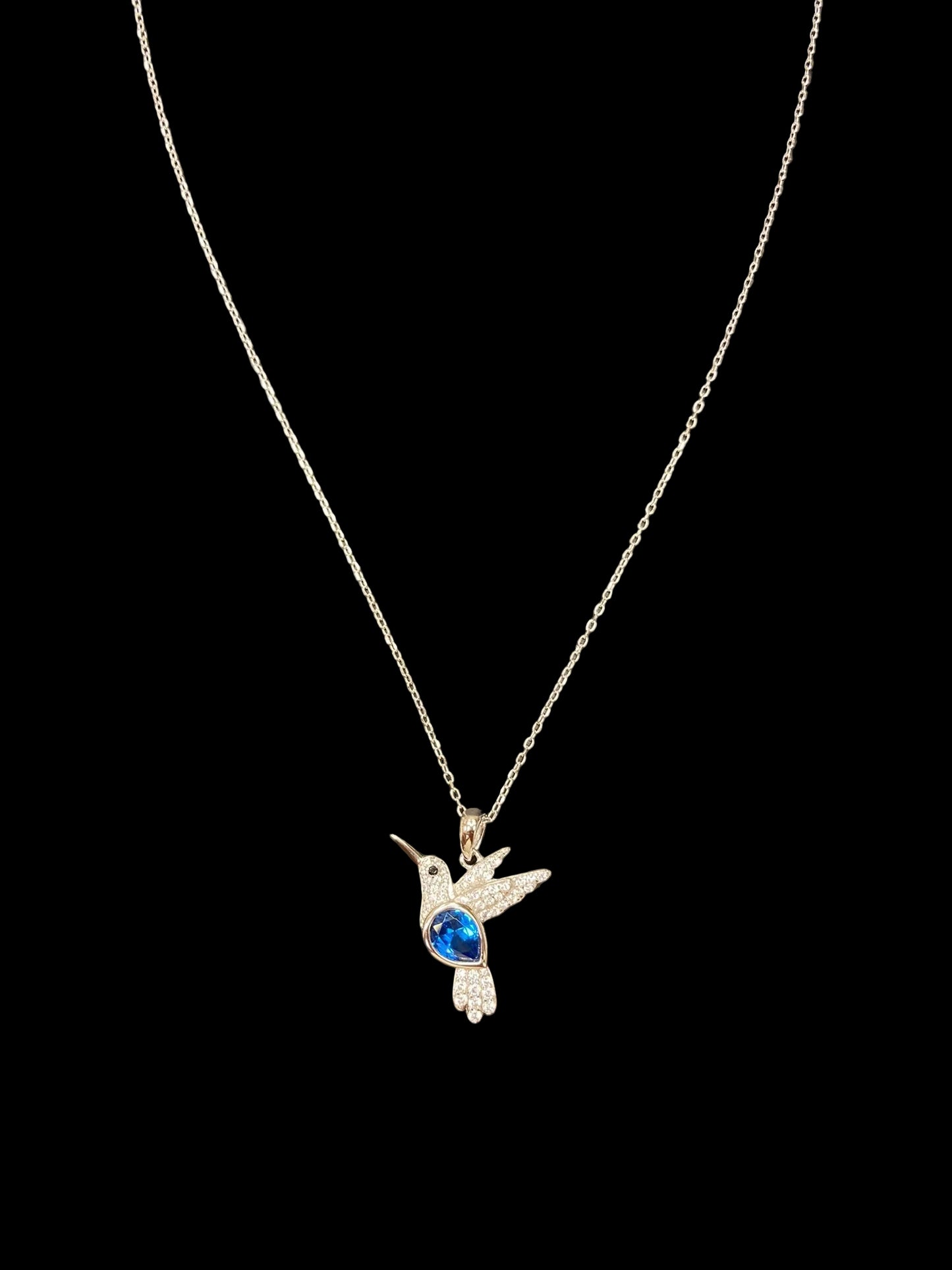 Sterling Silver Bird Necklace Blue CZ Stone NCZ10030