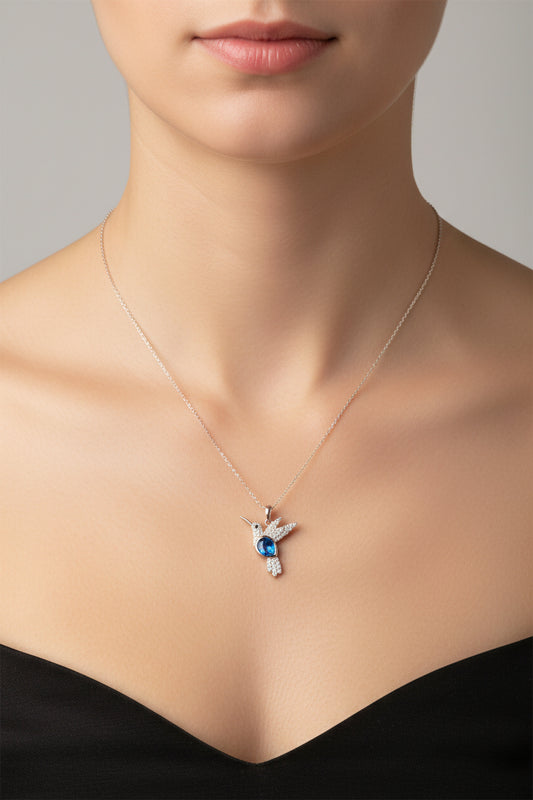 Sterling Silver Bird Necklace Blue CZ Stone NCZ10030