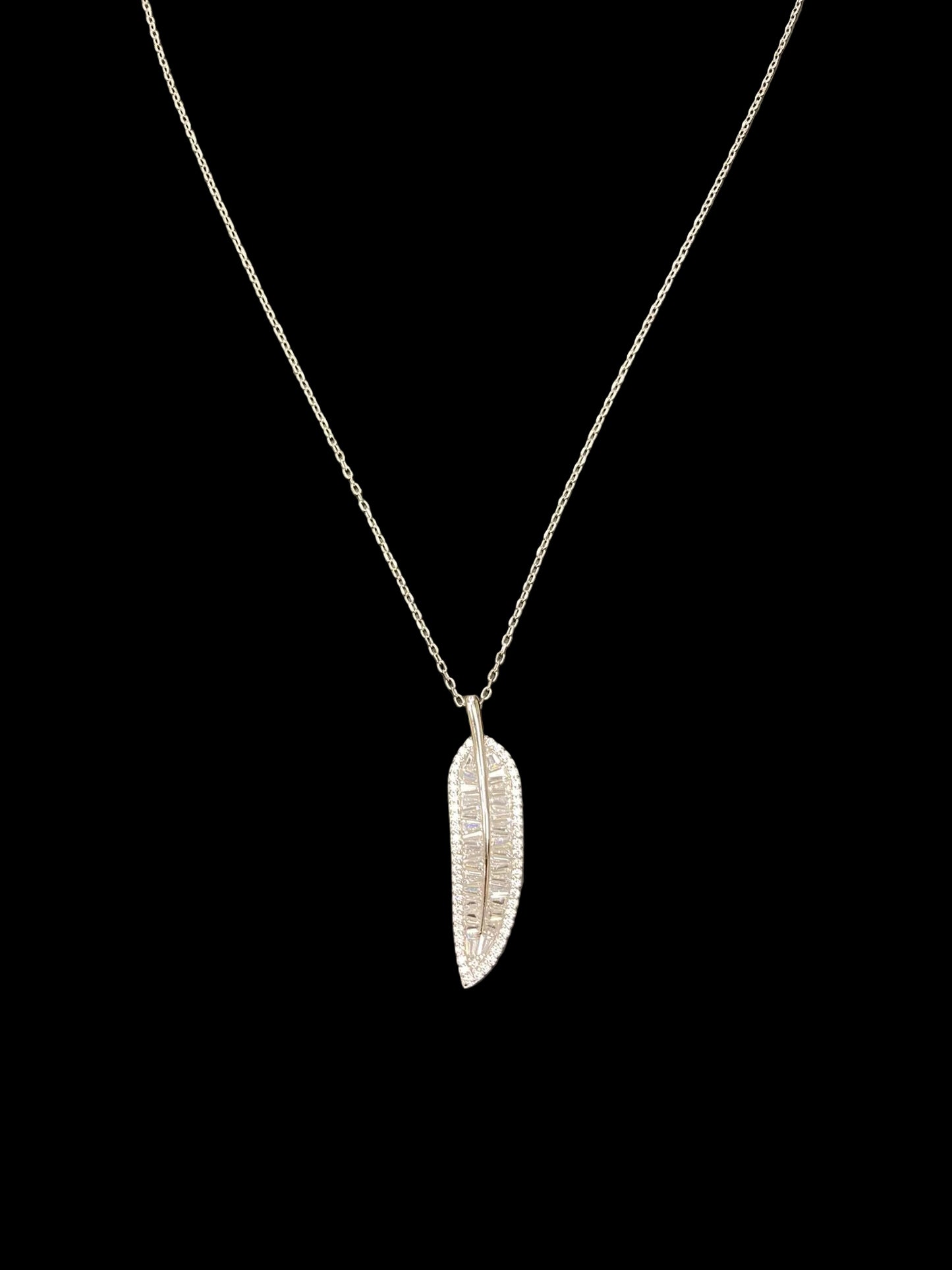 Sterling Silver Leaf Necklace CZ Stone NCZ10042