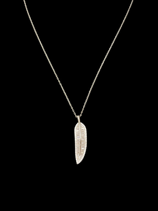Sterling Silver Leaf Necklace CZ Stone NCZ10042
