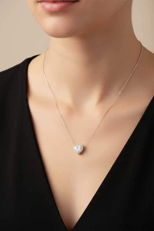 Sterling Silver Heart Shape Necklace CZ Stone NCZ10057