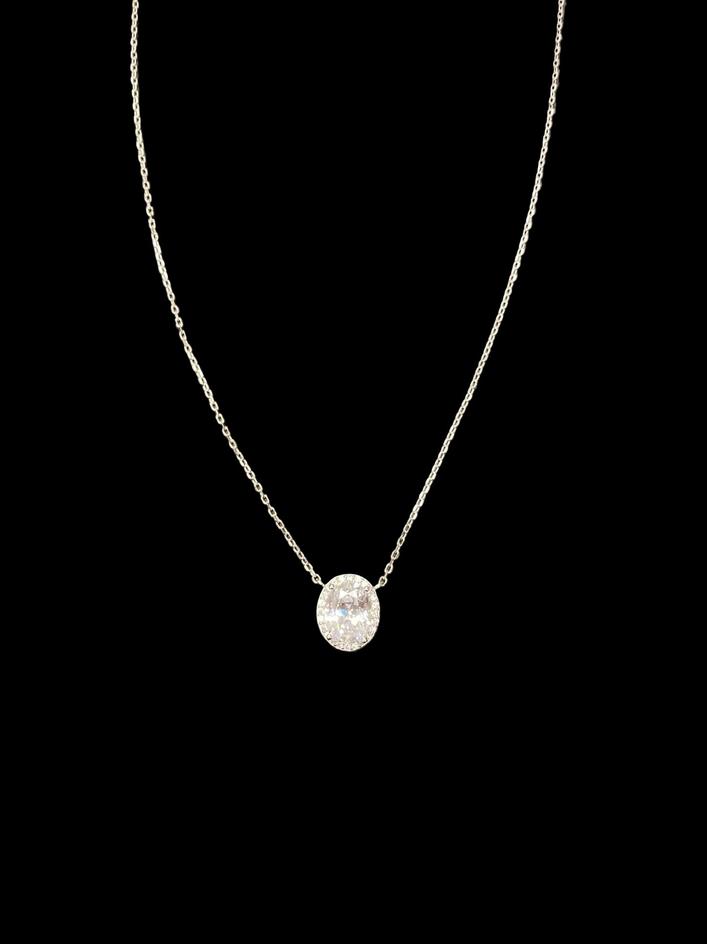 Sterling Silver Necklace Oval CZ Stone NCZ10060
