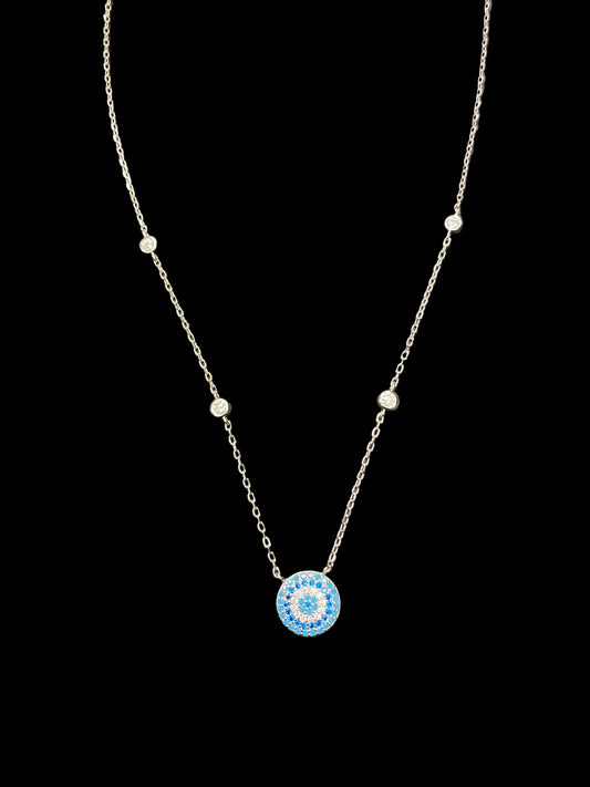 Sterling Silver Evil Eye Necklace CZ Stone NCZ10083