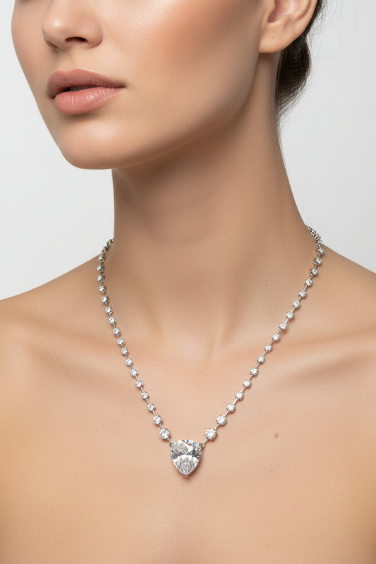 Sterling Silver 18" Necklace Heart Shape CZ Stone NCZ10091