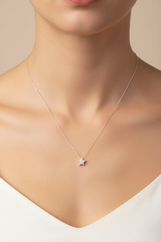 Sterling Silver Star Necklace CZ Stone NCZ10108