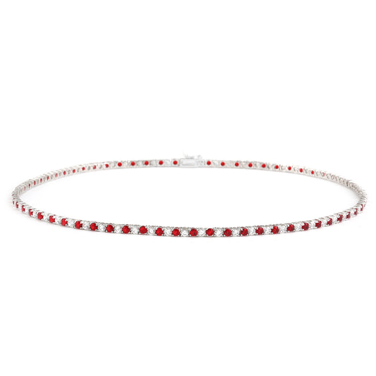 Sterling Silver Tennis Necklace Red-White CZ Stone NCZ106RW