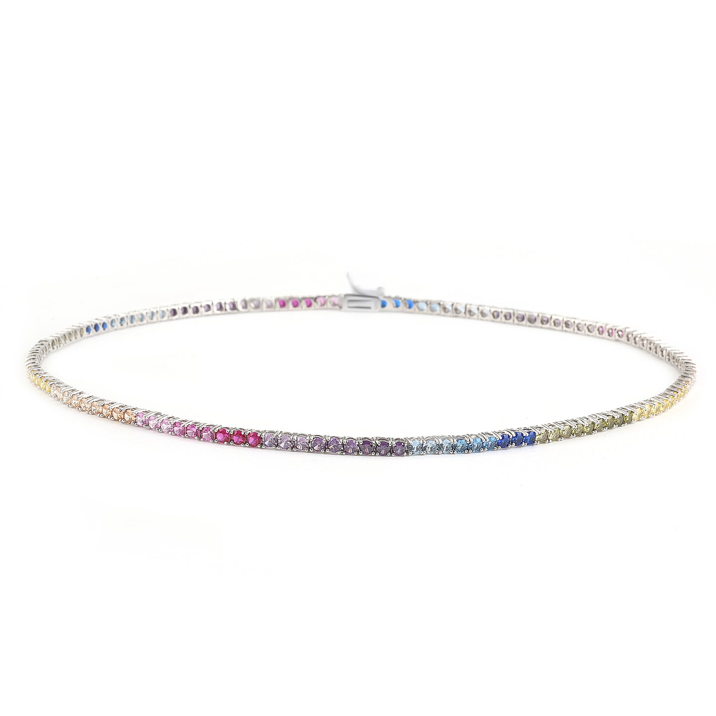 Sterling Silver 17" Tennis Necklace Rainbow CZ Stone NCZ106RBW