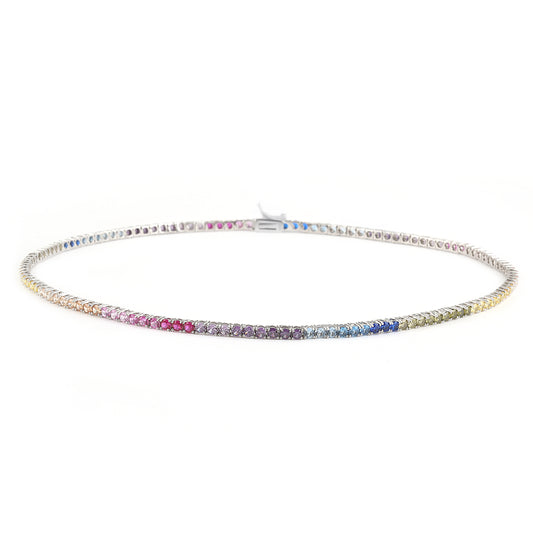 Sterling Silver 17" Tennis Necklace Rainbow CZ Stone NCZ106RBW