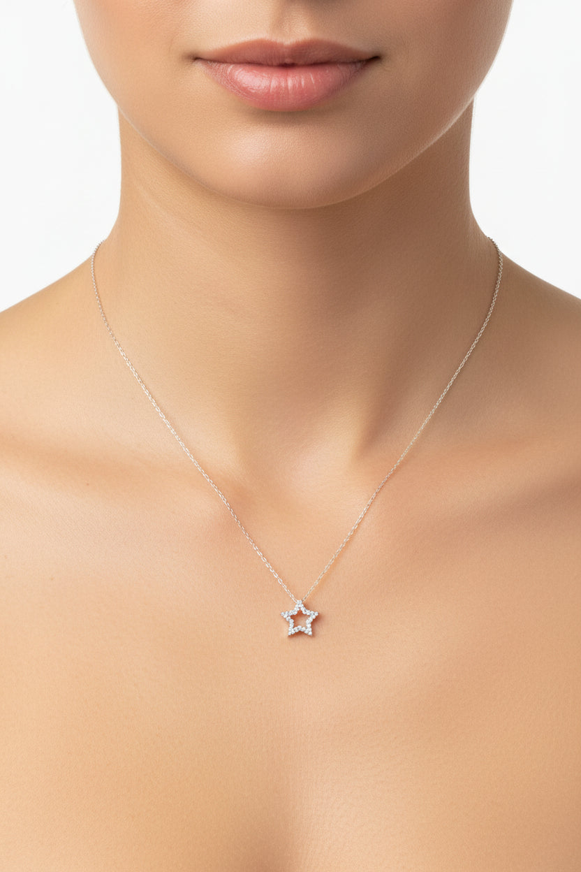 Sterling Silver Star Necklace CZ Stone NCZ10157