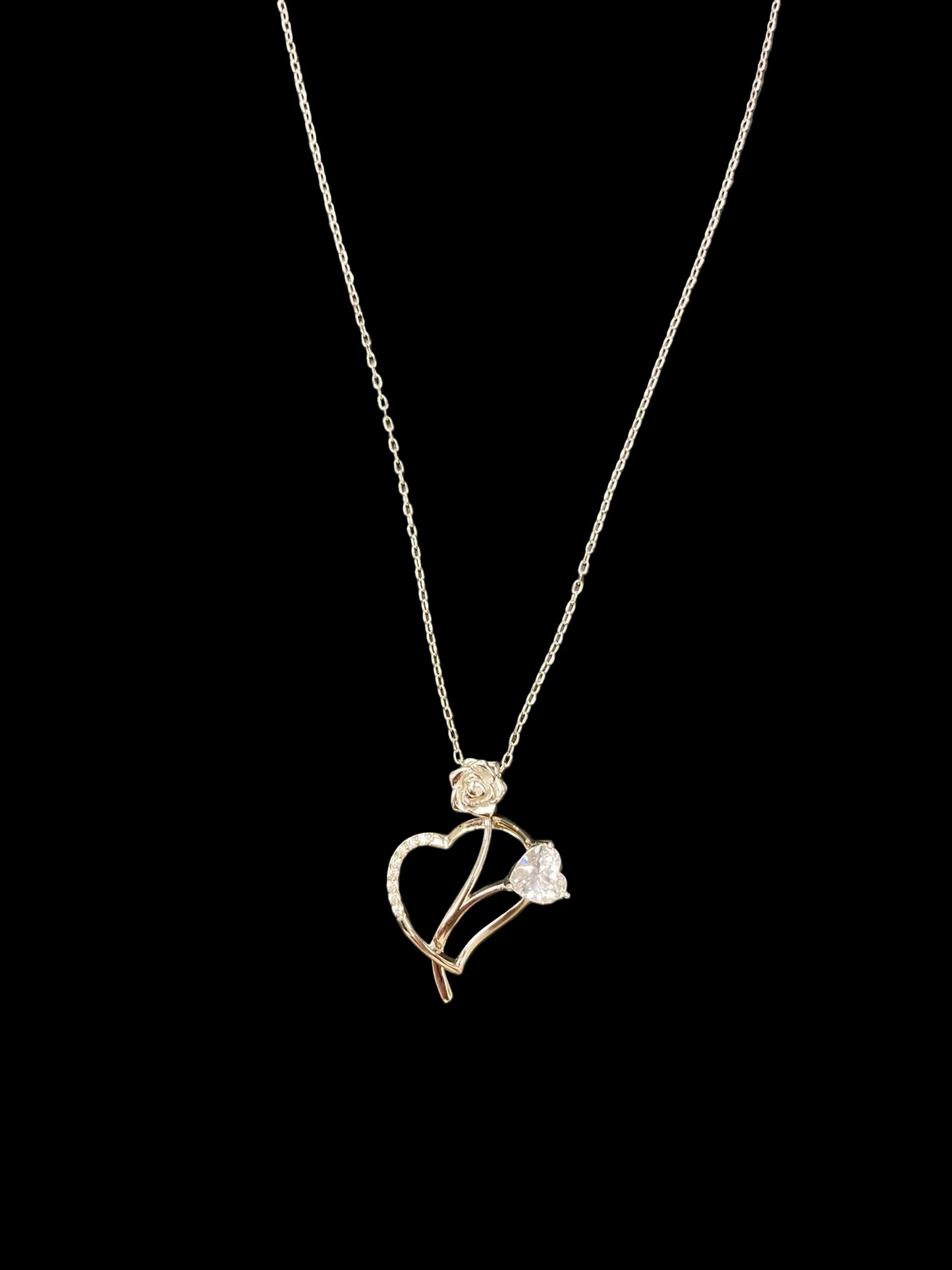 Sterling Silver Heart Shape Necklace CZ Stone NCZ10175