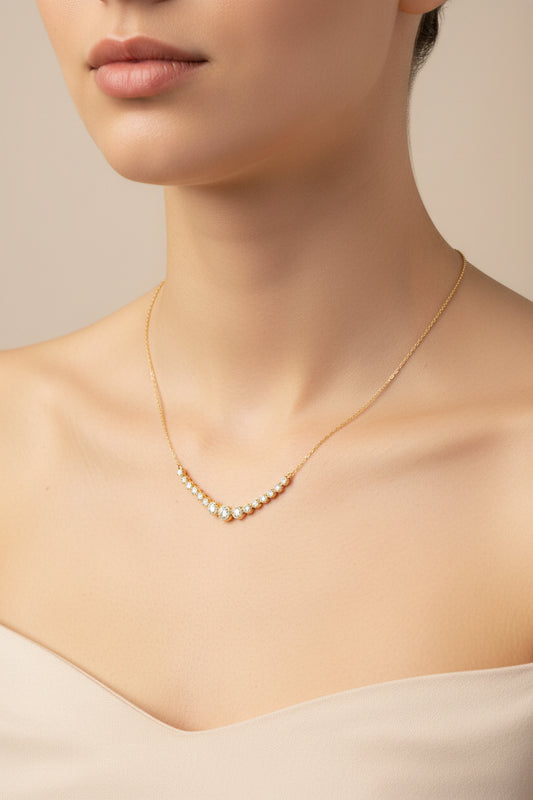 Sterling Silver Rubover Necklace CZ Stone NCZ10179