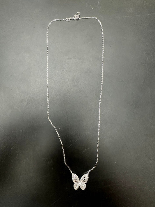 Sterling silver butterfly necklace NCZ1020 showcasing elegant design and charm on a dark background.