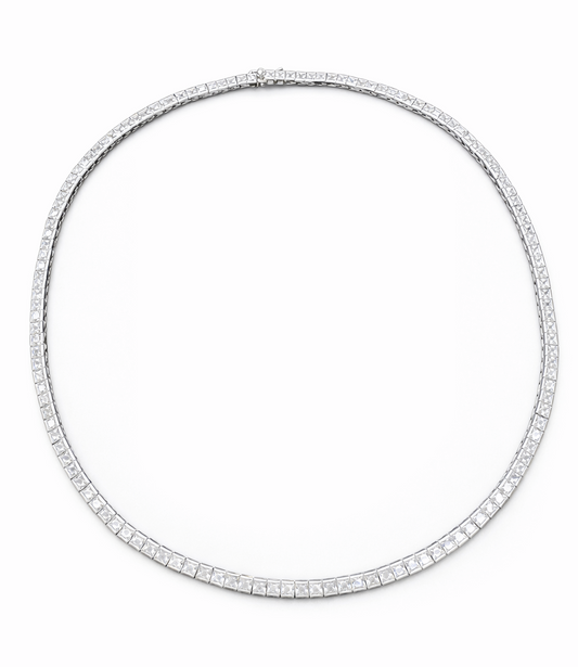 Sterling Silver 18" Tennis Necklace 3 MM Square CZ Stone NCZ104