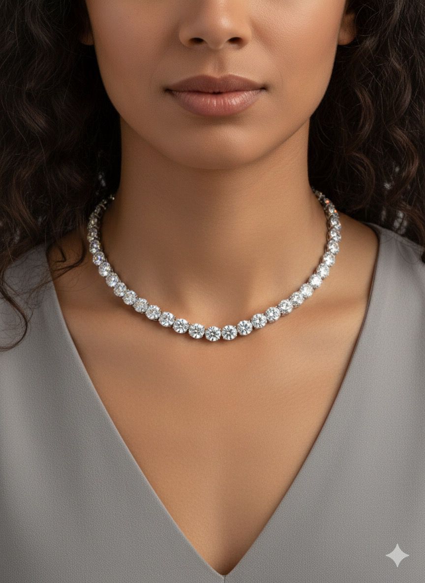 Sterling Silver Tennis Necklace 8 mm CZ Stone 18" NCZ33014