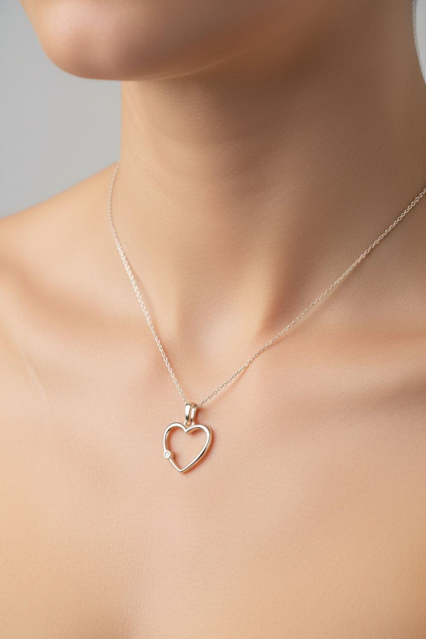 Sterling Silver Heart Shape Necklace NCZ1303