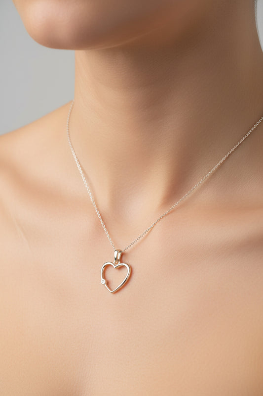 Sterling Silver Heart Shape Necklace NCZ1303