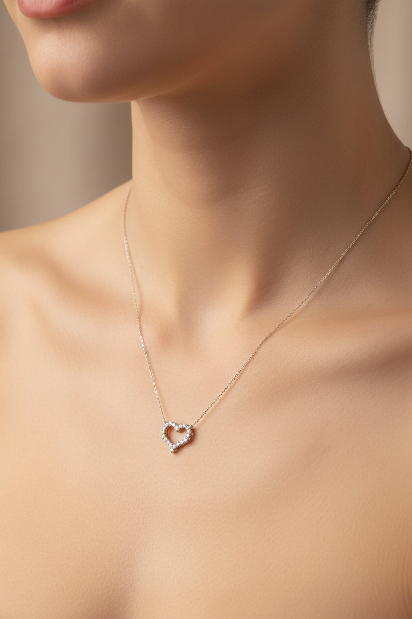 Sterling Silver Heart Shape Necklace CZ Stone NCZ2205
