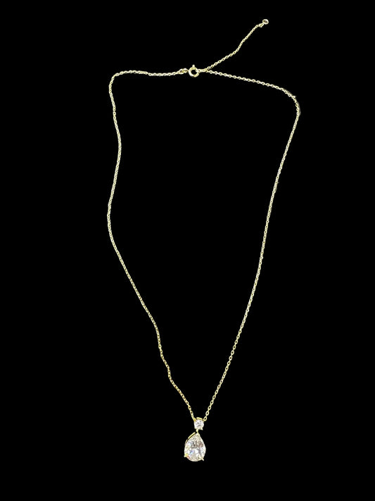 Pear cut sterling silver necklace with beautiful teardrop pendant on a sleek chain.