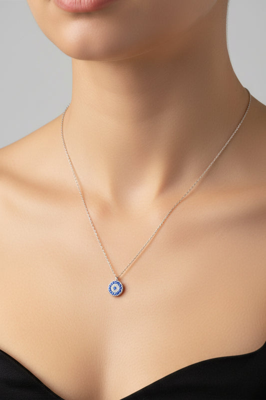 Sterling Silver Evil Eye Necklace CZ Stone NCZ3308
