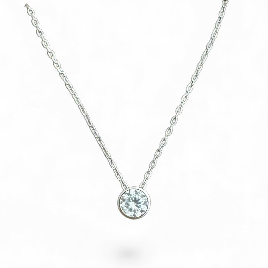 Sterling Silver Rubover Necklace CZ Stone NCZ33103