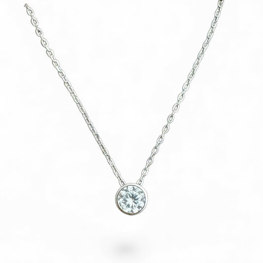 Sterling Silver Rubover Necklace CZ Stone NCZ33103