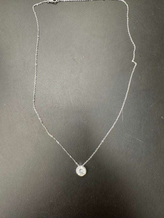 Sterling Silver Rubover Necklace CZ Stone NCZ33103