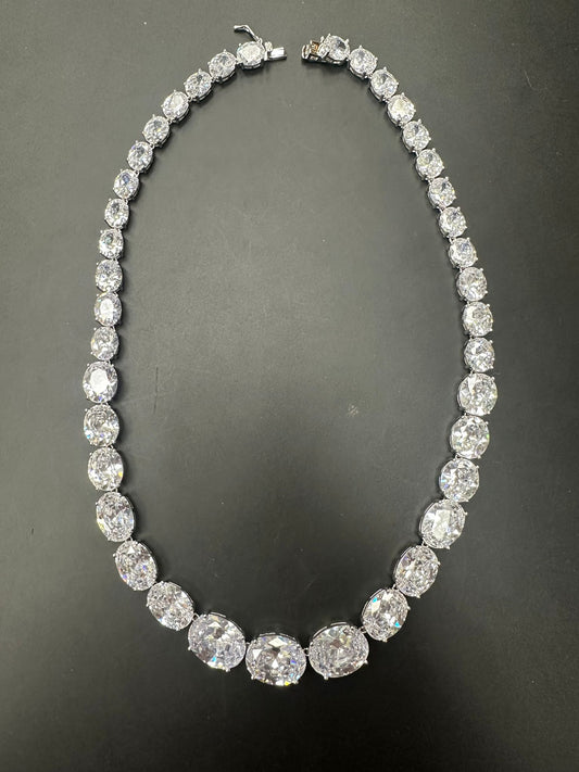 Sterling Silver Graduated Tennis Necklace 18" CZ Stone NCZ33106