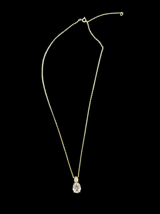 Sterling silver oval necklace with an 8x10mm oval stone, gold plated chain, and a round 3.5mm stone accent.