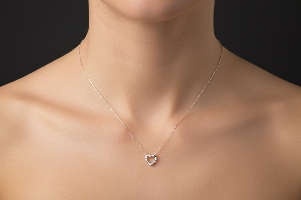 Sterling Silver Heart Shape Necklace CZ Stone NCZ3316