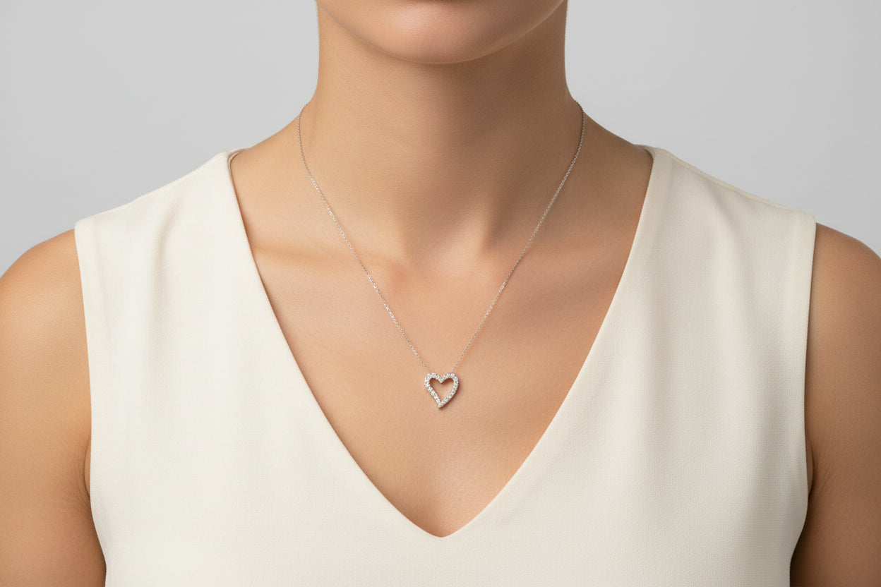 Sterling Silver Heart Shape Necklace CZ Stone NCZ3317