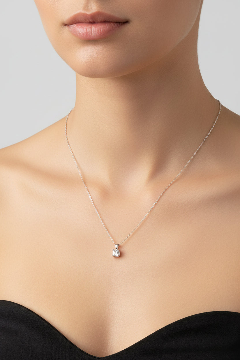 Sterling Silver Necklace Square CZ Stone NCZ6100