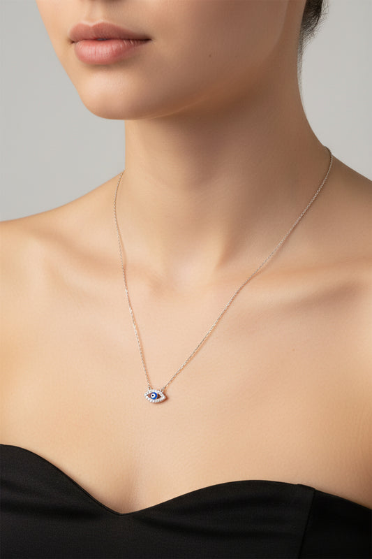 Sterling Silver Evil Eye Necklace CZ Stone NCZ6106