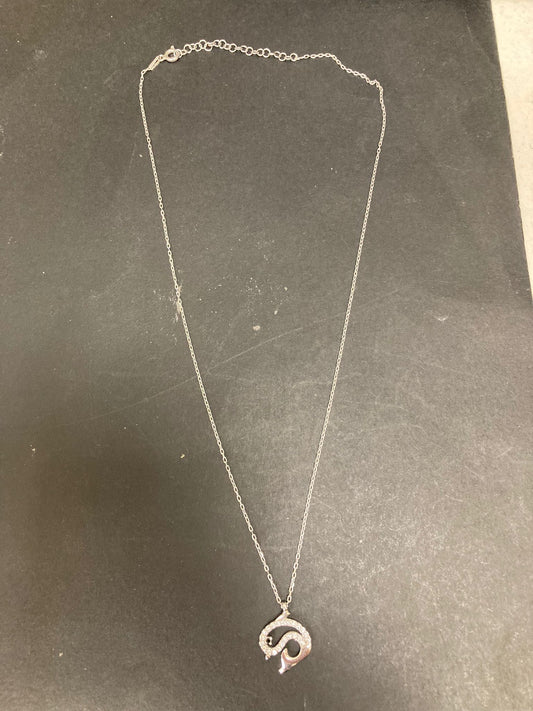Sterling Silver Cz Dolphin Necklace NCZ9101 showcasing a dolphin design, perfect for ocean lovers. sterling silver dolphin necklace.