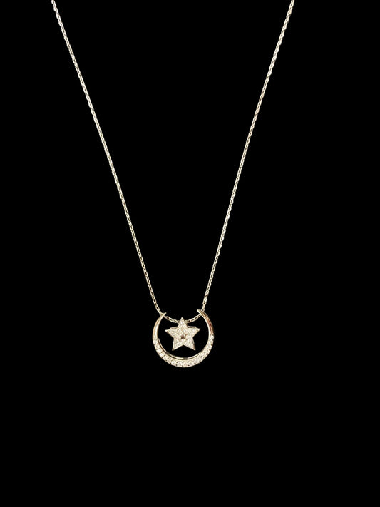 Sterling Silver Moon&Star Necklace CZ Stone NCZ9557